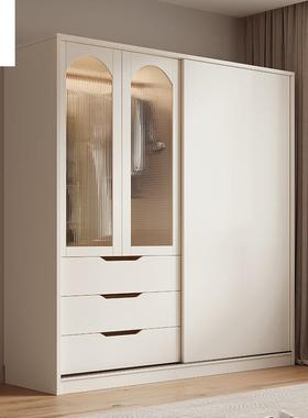 一体书桌橱奶油ERZ风推拉门衣衣柜家用带室现代简约法式玻璃小户