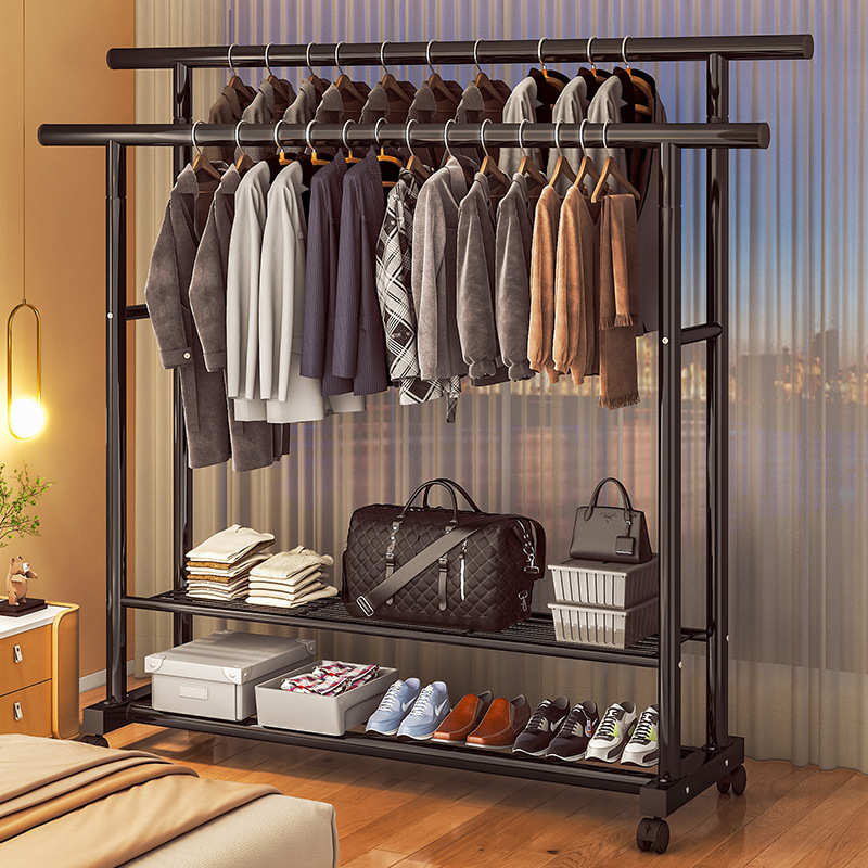 阳台晾被架子折叠加粗挂衣架单双杆式晒衣架宿舍易放落地式晾衣架