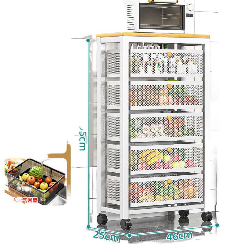 厨房菜篮子置物架家用移动落地式多层果蔬收纳筐多功能微波炉架子