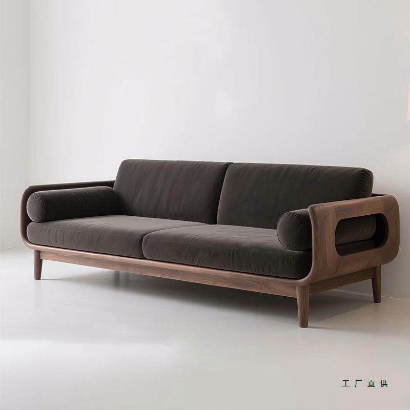 新中式胡桃木实木沙发2026新款直排三人位布艺轻奢客厅沙发无