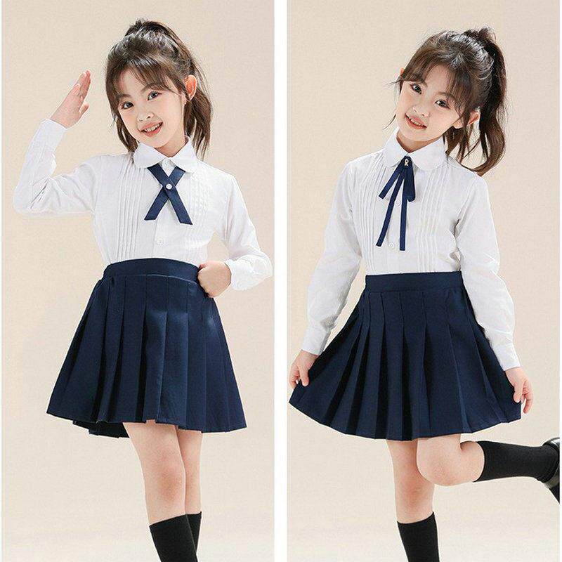 学院风女童套装长袖白衬衫藏青黑短款百褶裙幼儿园小学生演出服装