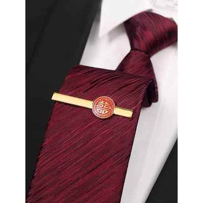 红色结婚领带男新郎婚礼囍复古手打高端西装配饰肌理纹高级0106r