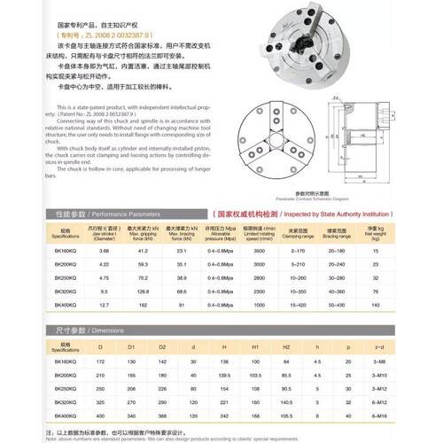 厂家供应中空气动卡盘BK250KQ比优特中空半通卡盘二十年实体老店
