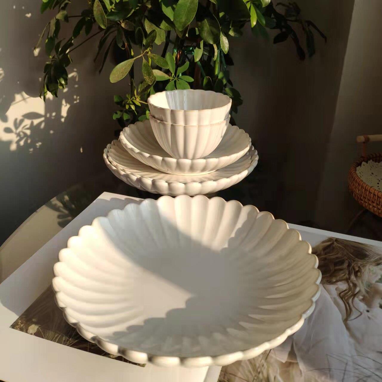 日式窑变釉菊花餐盘圆形 西点盘深盘上镜盘饭碗陶瓷百搭釉下彩