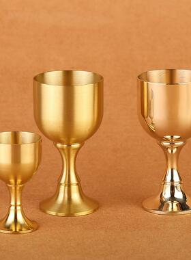 黄铜高脚酒杯铜杯子酒宴小酒杯茶供水杯圣水杯酒具装饰铜摆件
