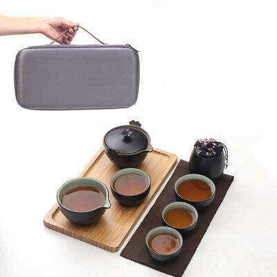高档携快杯旅行功夫茶具套装陶一壶两四杯公黑道杯茶叶罐简客约便