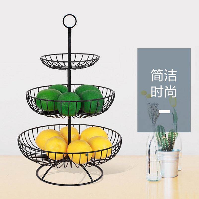 三层铁艺水果篮 欧式客厅干果水果盘子家用黑色创意多层果篮