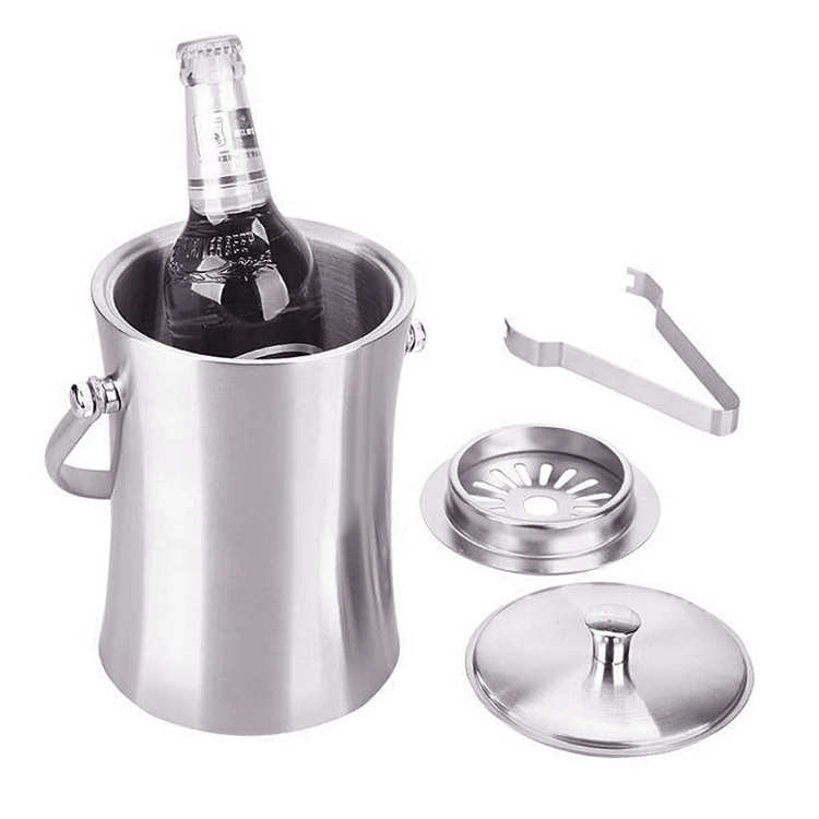 不锈钢小蛮腰冰桶酒吧香槟桶创意新款带隔片带夹双环手提冰酒桶