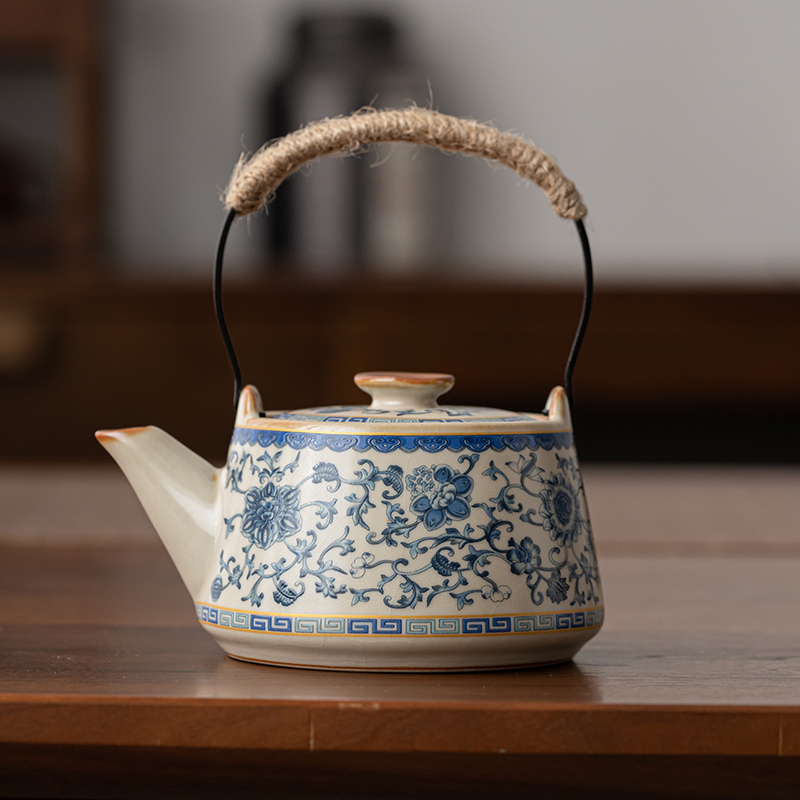 米黄汝窑功夫茶具陶瓷三才盖碗套装家用提梁泡茶壶高档茶杯冲茶器