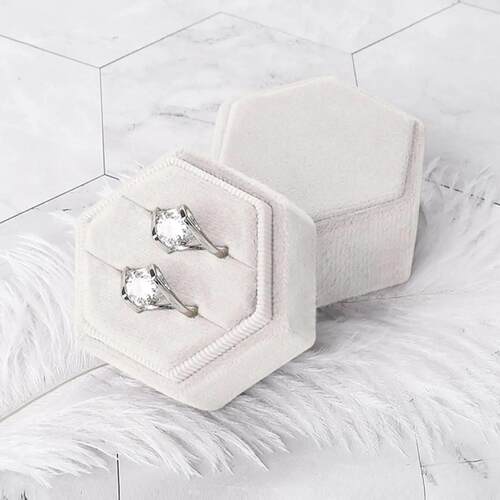 1pc-Velvet Double Ring Box Hexagon Wedding Ceremony Ring Box