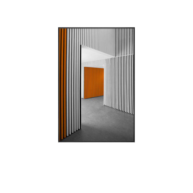 转角现代简约走廊建筑装饰画客厅沙发落地挂画橙色竖版大幅壁画