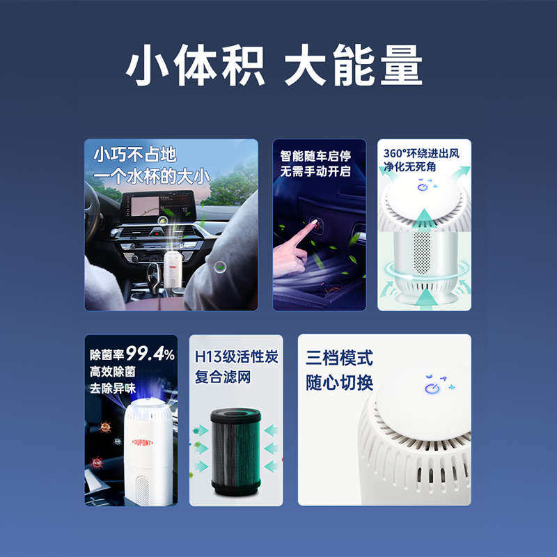 【自营】杜邦车载空气净化器除甲醛除异味烟味活性炭汽车除臭杀菌