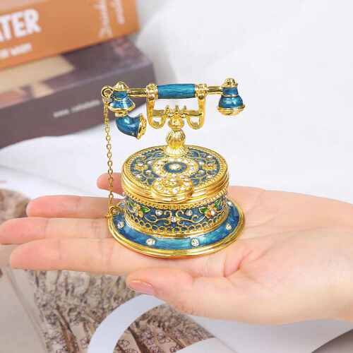 复古电话机造型桌面摆件金属工艺品珐琅电镀创意新家房间装饰品