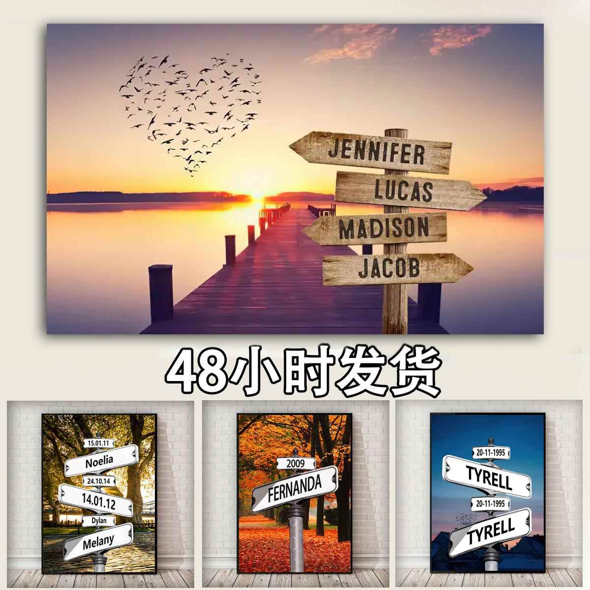 跨境热销款个性化名字路牌帆布画客厅卧室壁画高清喷绘装饰画画芯