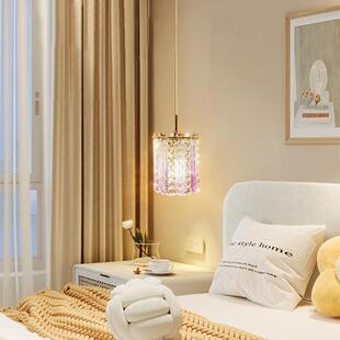 琉璃羽毛水晶小吊灯 创意房间灯具 轻奢浪漫卧室床头灯2023年新款