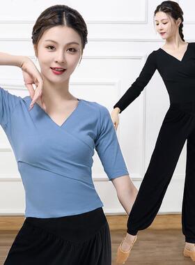 舞蹈练功服女套装黑色古典舞形体上衣现代舞民族舞训练服0412d