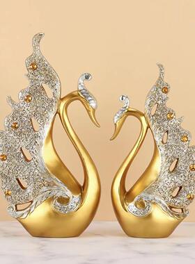 情侣天鹅家居客厅酒柜装饰品摆件中式轻奢创业办公室树脂工艺品