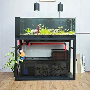 工业风溪流缸原生框架造景超白鱼缸客厅落地新款 南美生态底滤缸