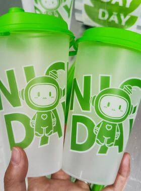 磨砂注塑杯90口径一次性奶茶杯子饮品杯新品绿色商用带盖子700ml5