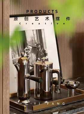 一匚 现代轻奢咖啡手冲壶托盘组合 样板房厨房咖啡厅售楼处装饰