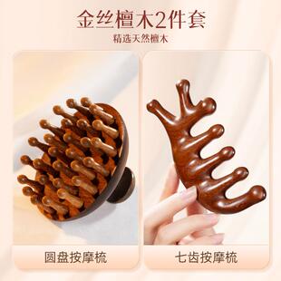 正品高端檀圆盘按摩梳头部头皮经络梳毛疏通神器养发木保梳健子囊