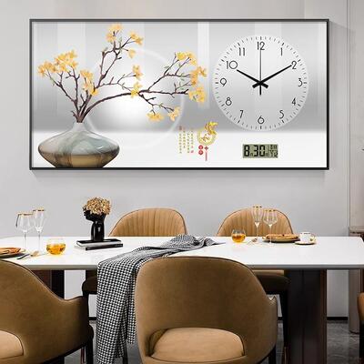 简约钟绿植万年历电子表挂客装厅GRD餐厅饰画清新奶油风钟表挂墙