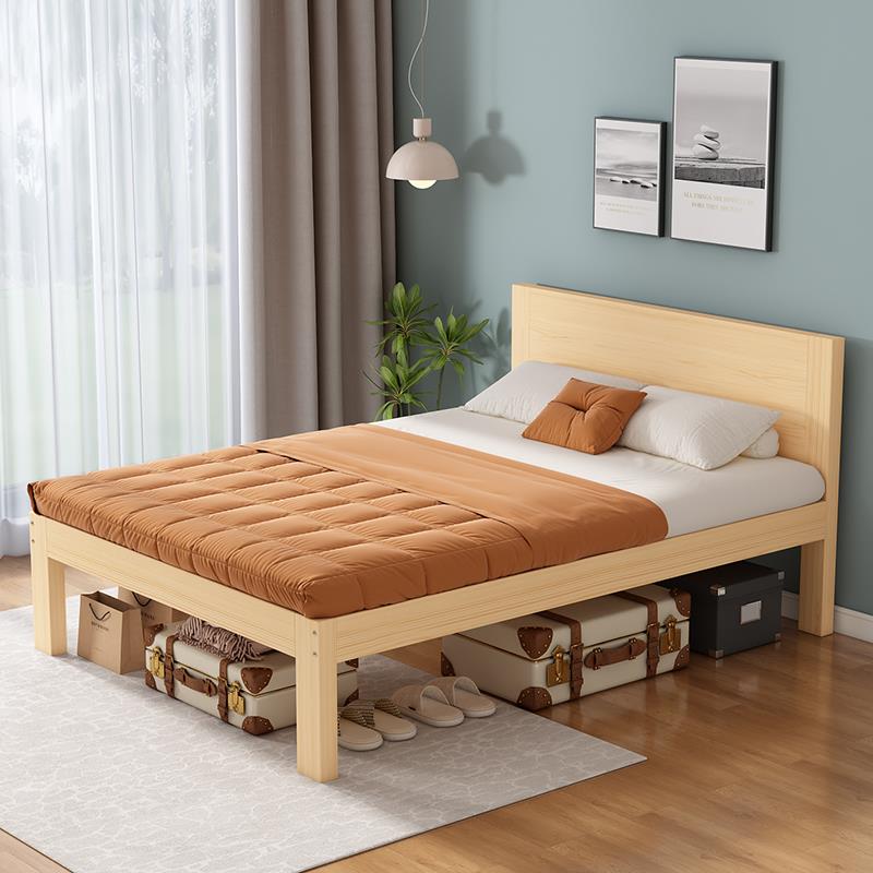 单全实木床1.2白色米人双人KJR床15米经.济型家用出租房用小户型