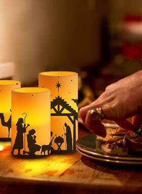 5件套复活节Nativity图案印花蜡烛圣诞节降生场景柱状蜡烛灯