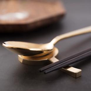 日式家用餐具铜筷架创意筷托双用型筷枕汤匙托酒店放筷子架子餐厅