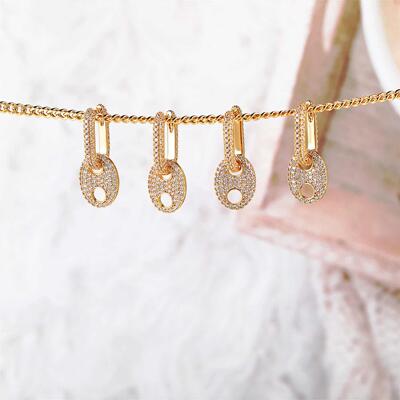 ins pig nose earrings copper plated 18K real gold zircon ear