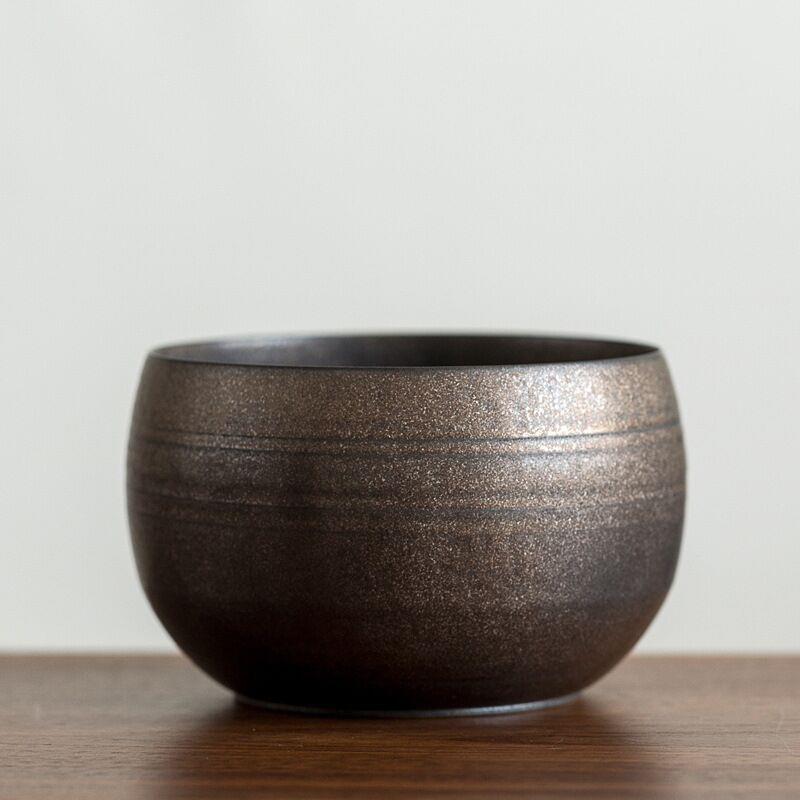 复古铁锈釉大号茶洗鎏金釉水盂杯洗陶瓷收纳建水茶艺花插茶道配件