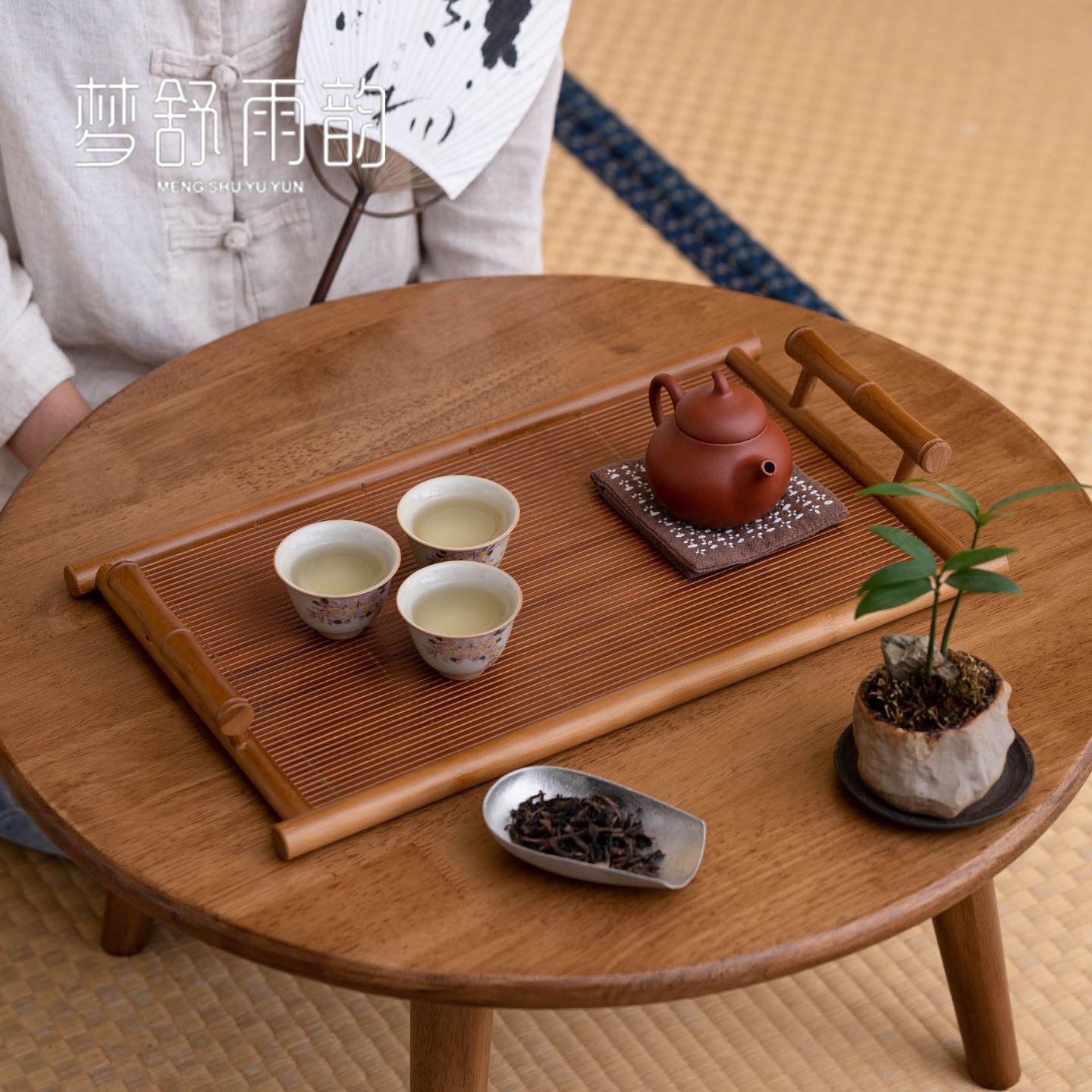 竹制长方竹编茶托盘覆古干泡盘家用桌面茶具收纳置物架茶道零配件