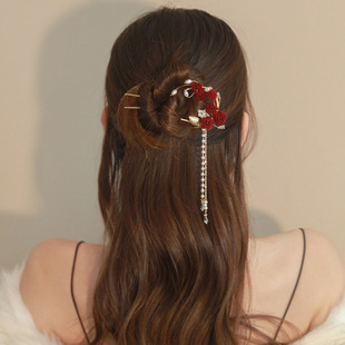 喜婆婆头上戴的花女士盘头花喜婆婆头饰高端结婚妈妈盘头发饰发簪