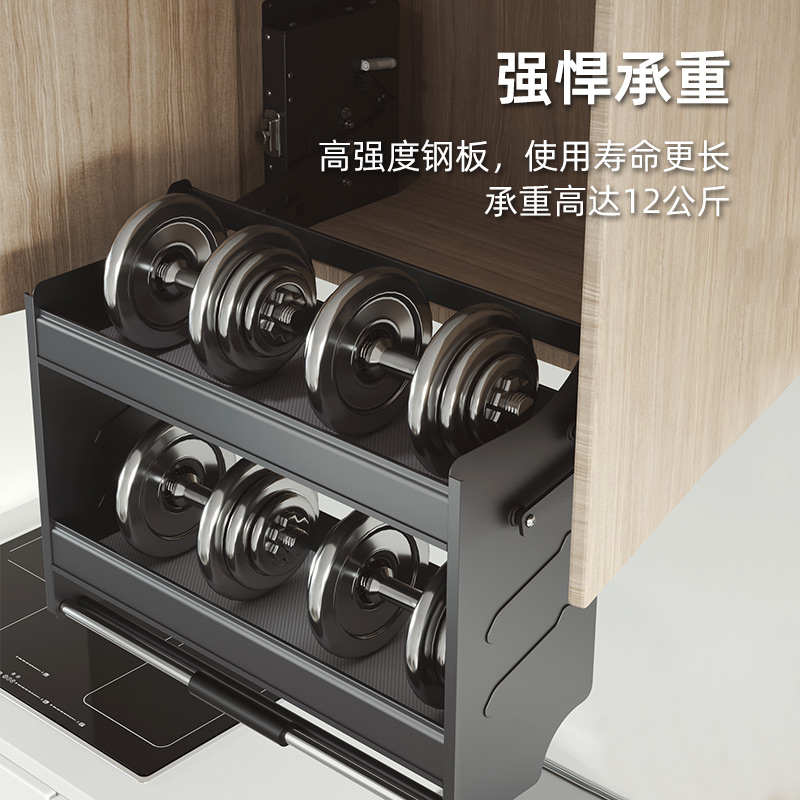 格麦吊柜升降拉篮厨房缓冲拉蓝橱柜下拉式升降篮开门式全铝置物架