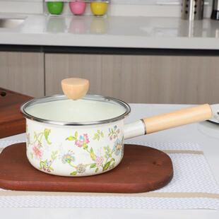 双料搪瓷奶珐琅搪瓷搪单柄小锅煮奶汤热锅具煮面锅木锅柄手柄瓷锅