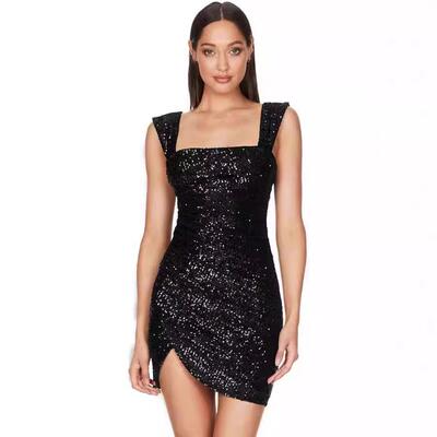 Sequin wrapped hip sequin dress mid waist late