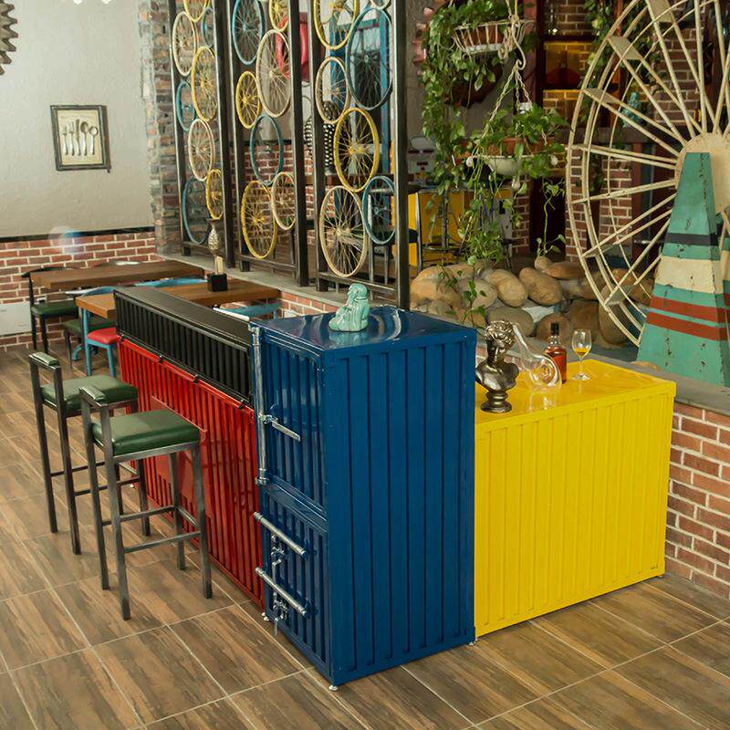 工业风复古收银台餐厅铁艺接待前台网咖酒吧奶茶店集装箱转角吧台