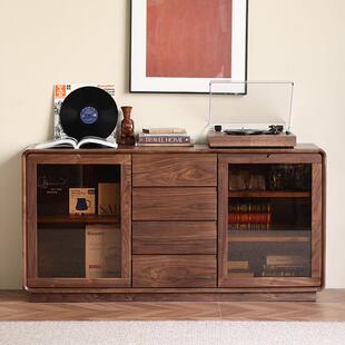 全实木餐边柜北欧黑胡桃木茶水柜现代简约收纳柜储物柜原木电视柜