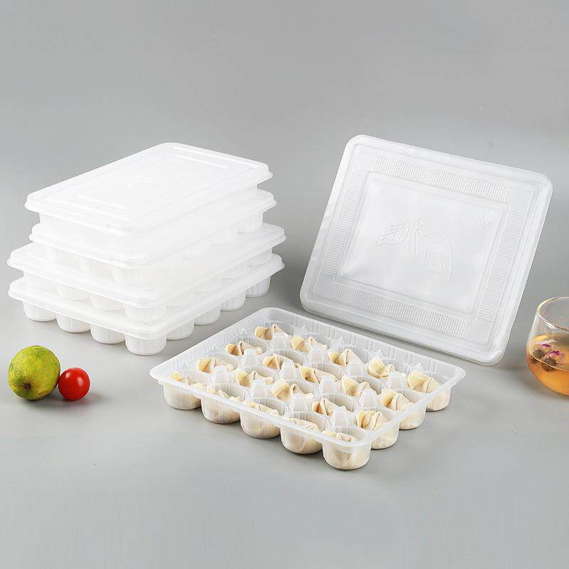 一次性饺子盒外卖打包盒透明塑料水饺盒带盖8粒50只冷冻大馄饨盒图片