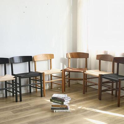 日式编靠绳高椅白木餐椅咖啡店餐厅带背实木Y椅北欧橡客厅WQC靠背