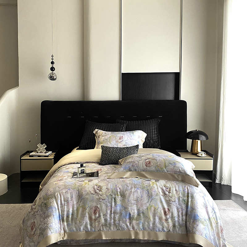 美式高端天丝棉被套床单套件数码印花秋冬裸睡床上用品床盖四件套