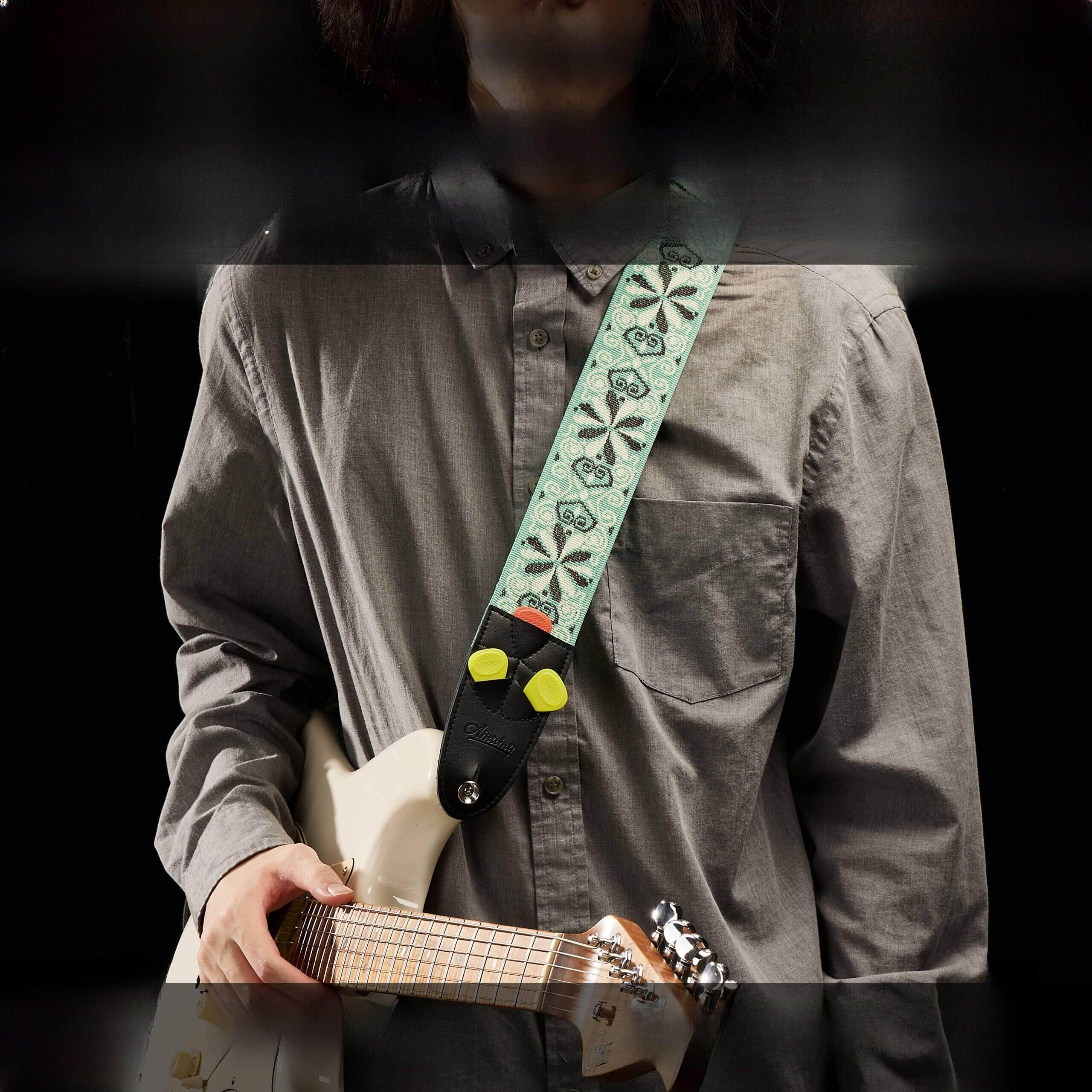 AMUMU一体式提花6CM宽吉他背带民谣吉他带有拨片袋电吉他贝斯通用