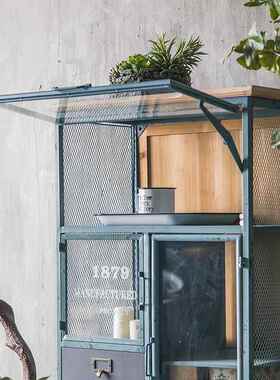 古美式怀旧复铁厅艺餐边柜实木储物柜客展示柜72678创意多门业工