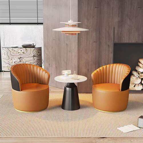 意式现代极简轻奢高级岩板304不锈钢酒店公区售楼处洽谈桌茶几