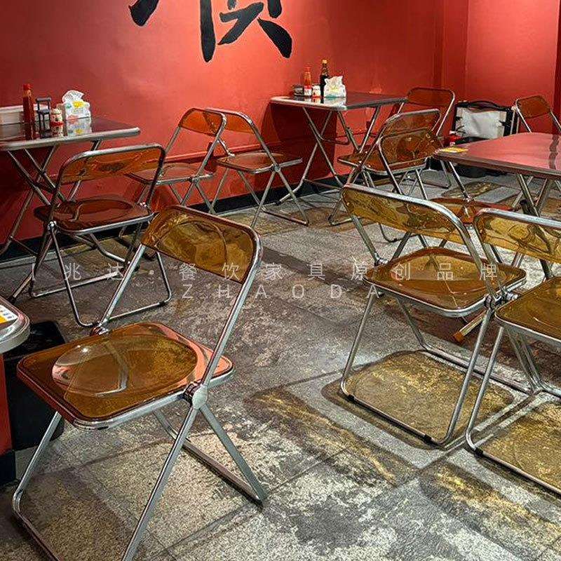 双层加厚大排档折叠桌多功能餐桌椅组合网红轻奢烧烤店桌子折叠椅