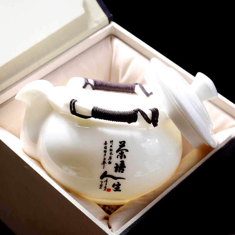 德化羊脂玉白瓷泡茶壶陶瓷盖碗茶杯家用单个高档不烫手大号手抓壶