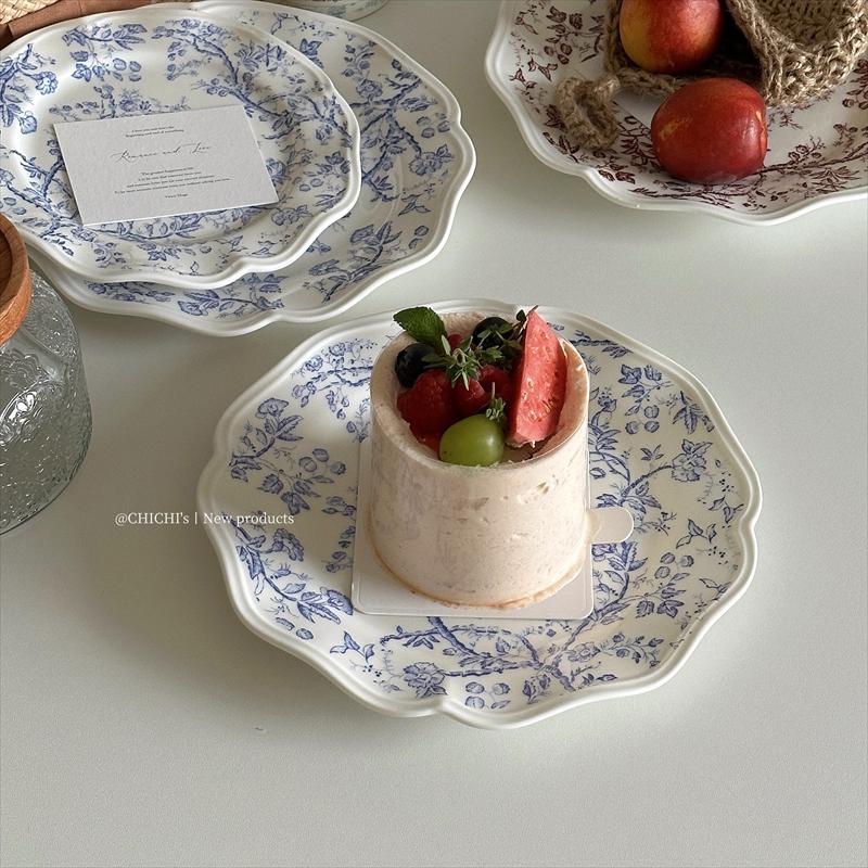 钟爱法式中古风浮雕花边复古花卉陶瓷餐盘下午茶甜品家用商用盘子
