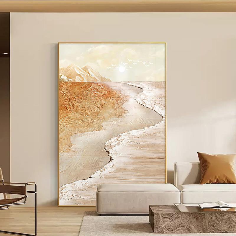 海景客厅装饰画现代简约沙发后面背景墙落地画抽象肌理玄关挂画图片