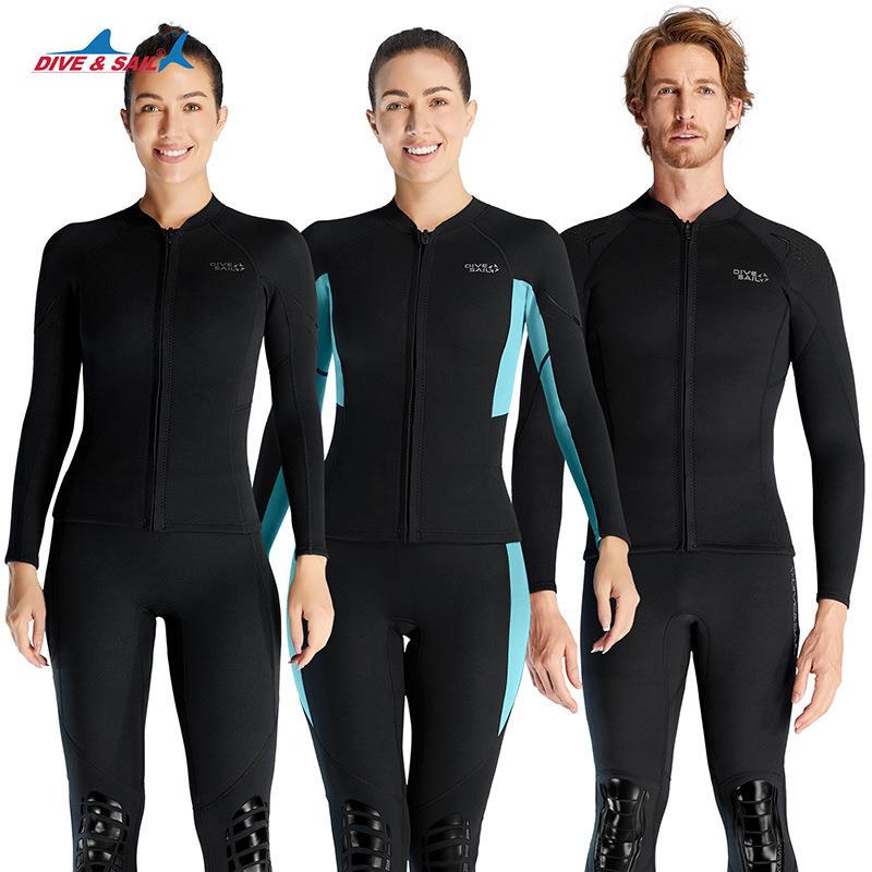 跨境新款1.5MM潜水服分体上衣长袖防寒保暖潜水衣游泳浮潜冲浪衣
