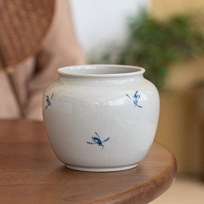 仿古手绘兰花建水陶瓷茶洗茶渣缸水盂家用盖碗茶具干泡台茶道配件